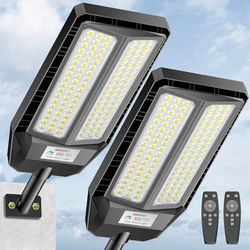 Adewalk 5000W Solar Lights Outdoor - 7000K LED Solar Street Lights Outdoor with Motion Sensor and Remote Control, IP66 Waterproof, Dusk to Dawn for Yard, Patio, 2 Pack