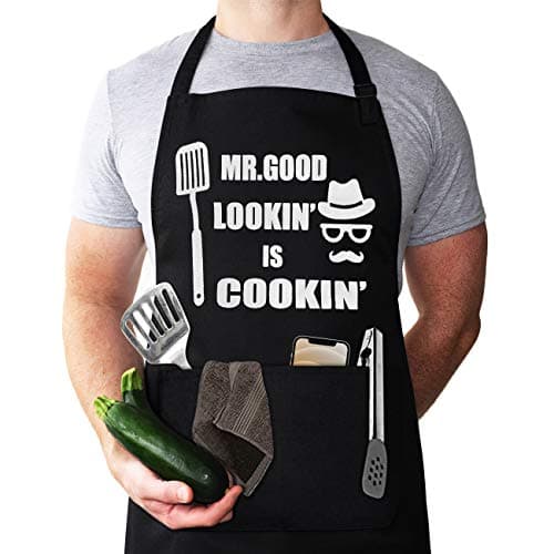 LYLPYHDP Aprons for Men, Mens Apron, Funny Chef Aprons for Men, Mr. Good Lookin' is Cookin’, Use for BBQ Grill Father's Day and Husband Birthday Gifts for Dad.