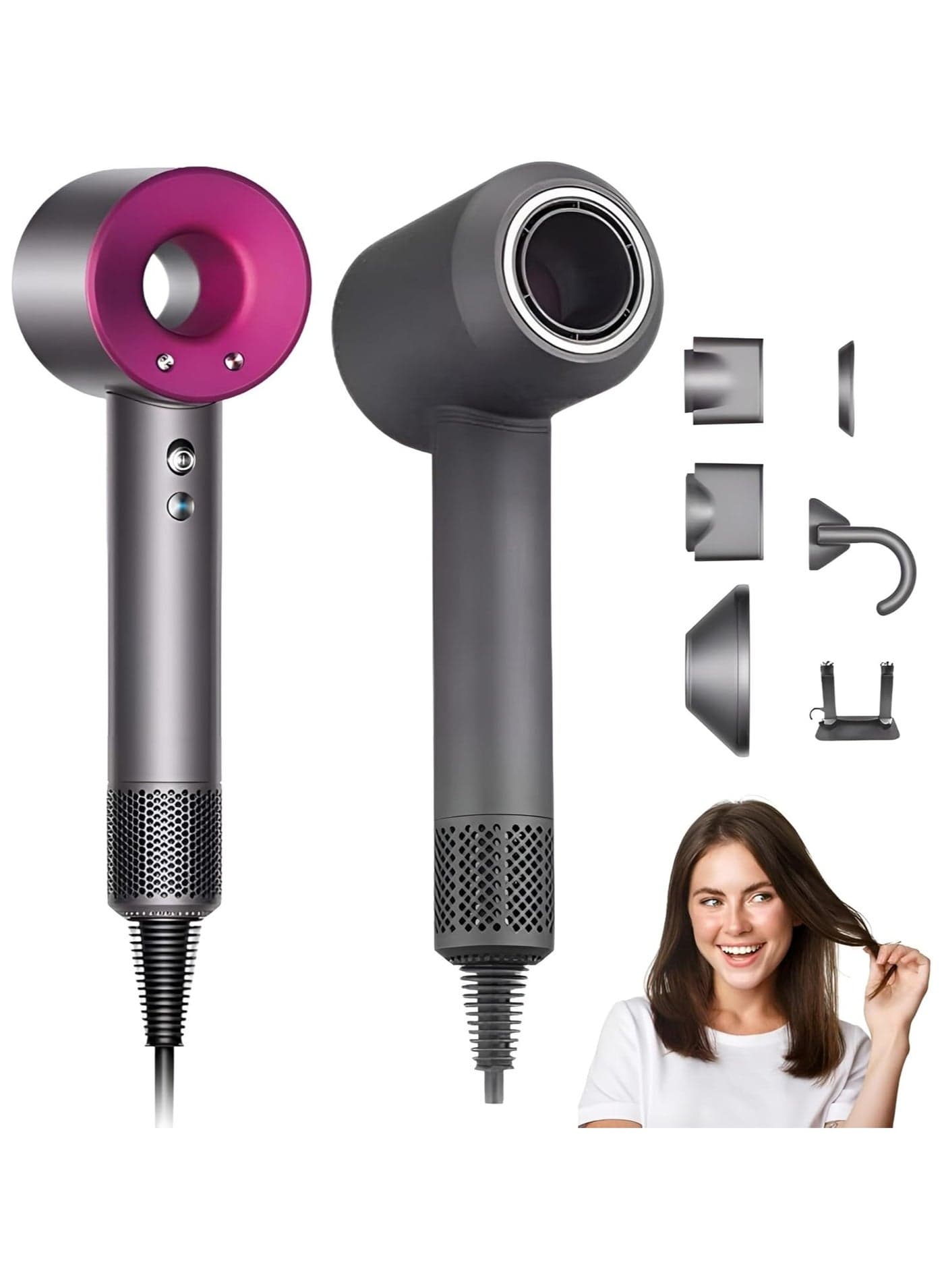 Professional Ionic Hair Dryer, Powerful Fast Drying Low Noise Blow Dryer Nozzle 1 Diffuser Attachments for Home Salon Travel