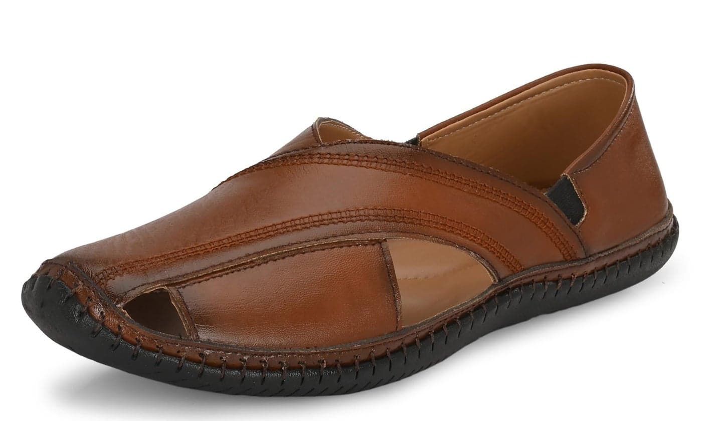 Karaddi 5079 Men's Loafer Stylish Ethnic Peshawari Nagra Mojadi Sherwani Sandals Wedding Latest Kolhapuri Brown Tan Black Shoes for Men Size 10 UK