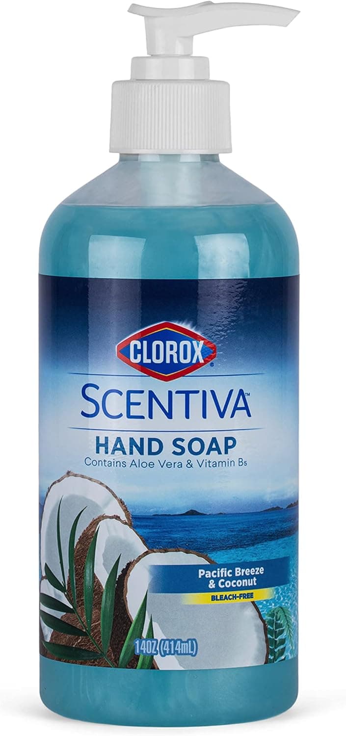 Clorox Scentiva Liquid Hand Soap 14 oz Liquid Hand Wash with Vitamin B5 BleachFree Scented Hand Soap for Kitchen or Bathroom Pacific Breeze Coconut Aloe Vera 1 Count