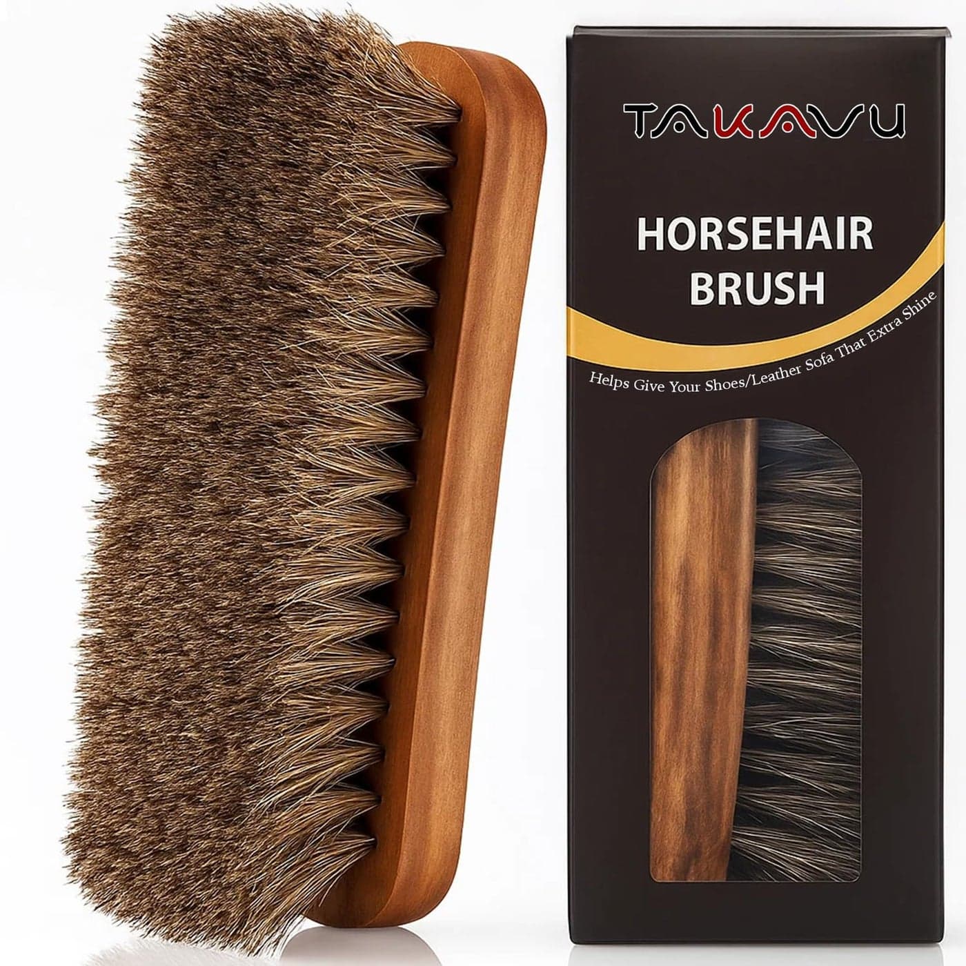 67 Horsehair Shoe Shine Brush 100 Soft Genuine Horse Hair Bristles Unique Concave Design Wood Handle Comfortable Grip Anti Slip for Boots Shoes Other Leather Care 1
