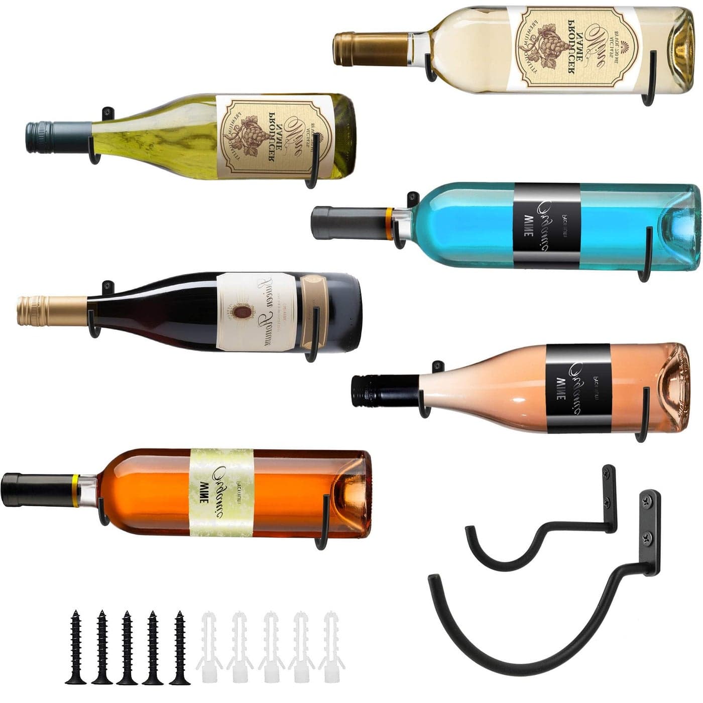 AQAREA WallMounted Wine Hook Hanging Wine Bottle Wall Holder Set of 6 Metal Wall Red Wine Rack