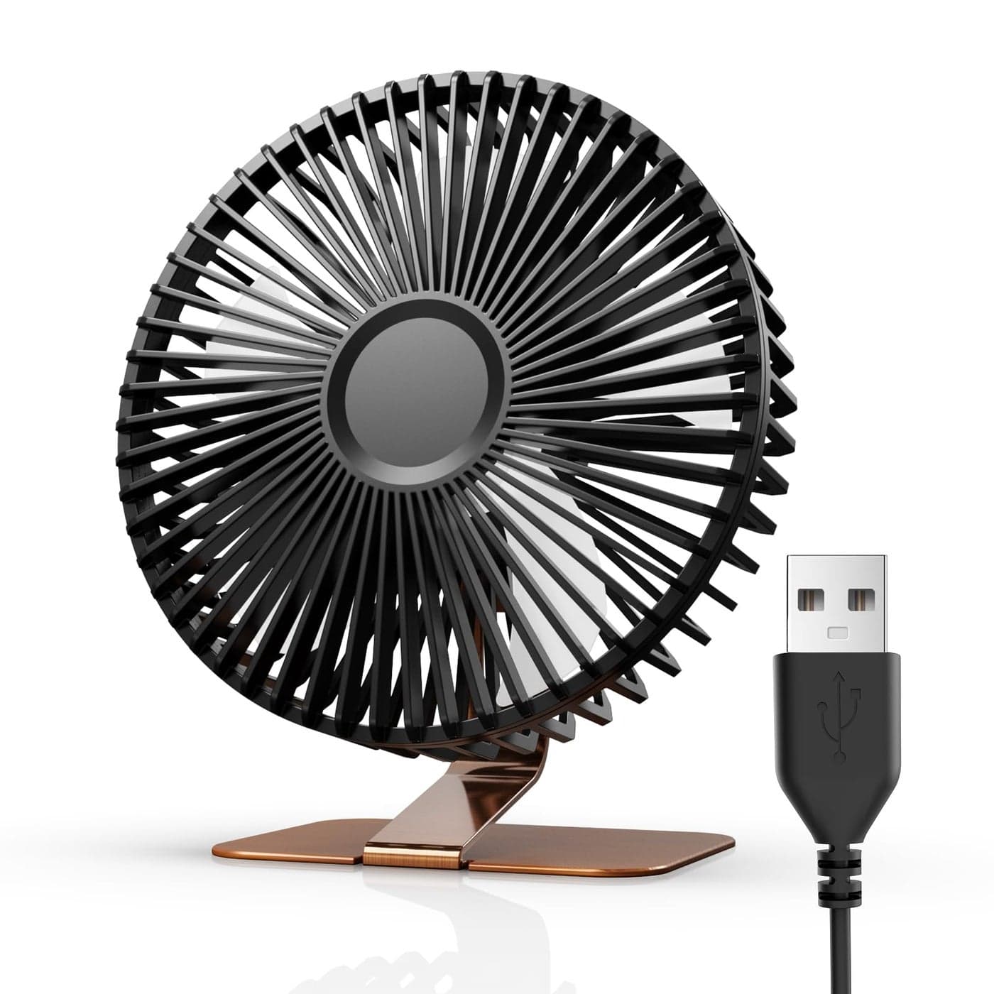 SLENPET 6 inch USB Desk Fan 4 Speeds Ultraquiet 90 Adjustment for Better Cooling Portable Mini Powerful Desktop Table Fan Small Personal Fan for Home Office Metal Base Bronze