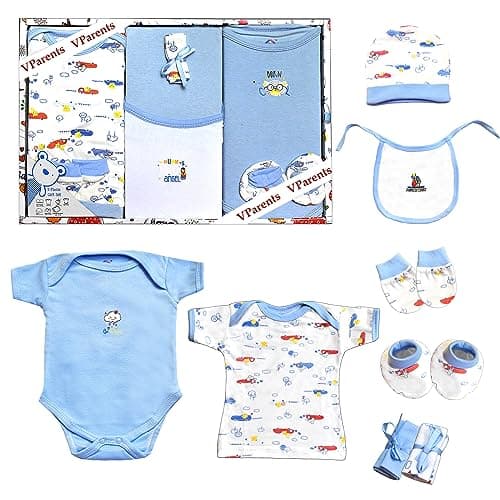 Vparents Bitsy New Born Baby Gift Set (Blue, Pack of 8)