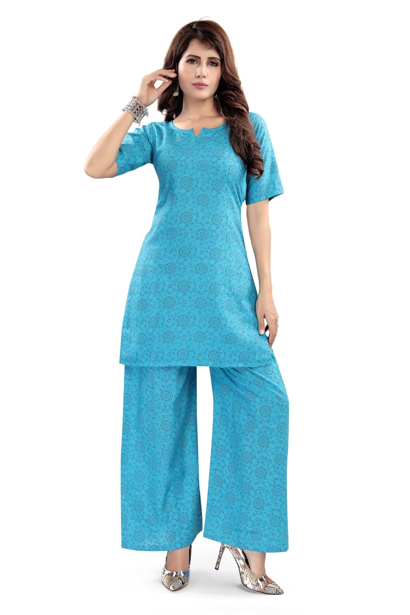 Mom&Bae Women’s Pure Cotton Printed Lounge Wear Comfy Night Suit Co-ord Set (XL, Turquoise)