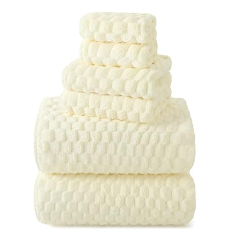 REDKISS Cream Microfiber Towels Set of 6-35x70 Inches Oversized Bath Sheets, Extra Large Bath Towels Set of 6, Super Soft Quick Dry Lint Free Absorbent Waffle Microfiber Shower Towels