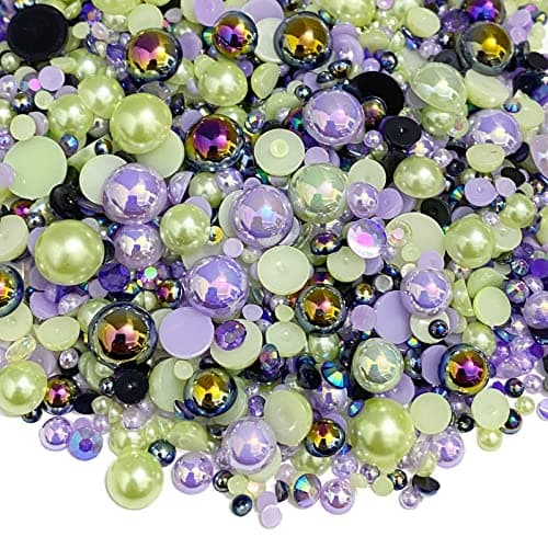 50g Mix Flatback Resin Rhinestones Half Round Pearls Mixed Size 3mm10mm AB Color Half Pearls Resin Rhinestones for DIY Craft Nail Art Shoes Clothes Tumblers Scrapbooking BlackGreenPurple Series