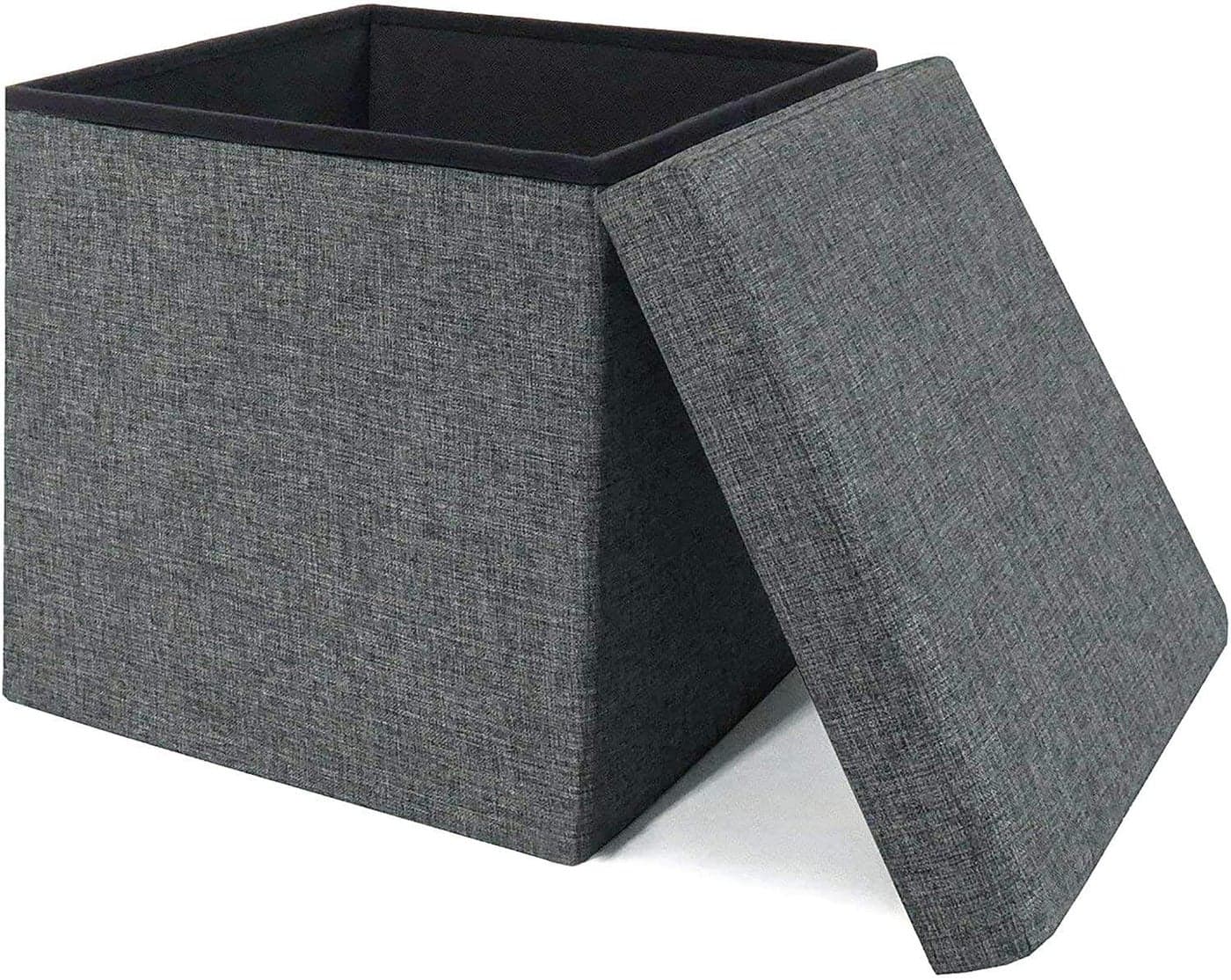 ROY ENTERPRISE Storage Bench Folding Ottoman Foot Rest Stool, 30 inch Grey Linen Footstool, Short Ottoman Bench, Foot Rest Store as Books, and Blanket Storage or Others