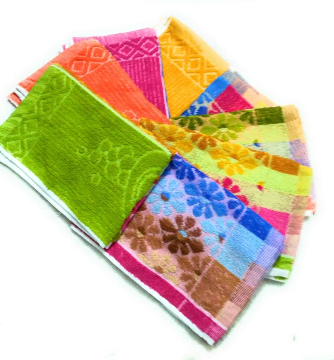 Cotton Colors Floral Design Hand Towels (Medium, Multicolor, Pack of 8)_t035