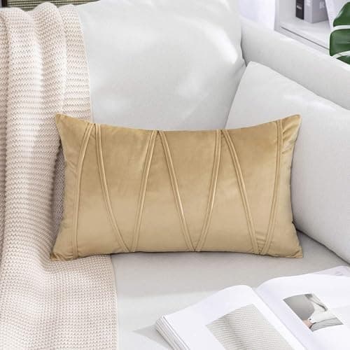 Khooti Velvet Striped Cushion Cover Pack of 1-17" x 27" / 43 x 69 cm | Wheat | Soft Pillow Covers Cushion Case for Sofa Bedroom Livingroom Chair Car, Cushion Cover with Zig Zag Pattern