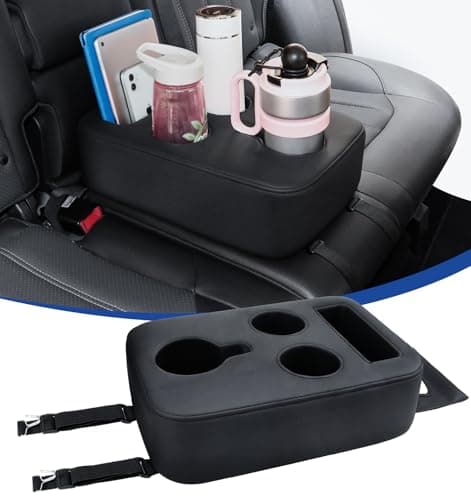 Upgraded Car Cup Holder with Dual Secure Straps Back Seat Cup Holder for Car PU Leather Truck Cup Holder Boat Tray Organizer for Trucks Minivans SUVs RVs Holds Coffee Snacks Cell Phone