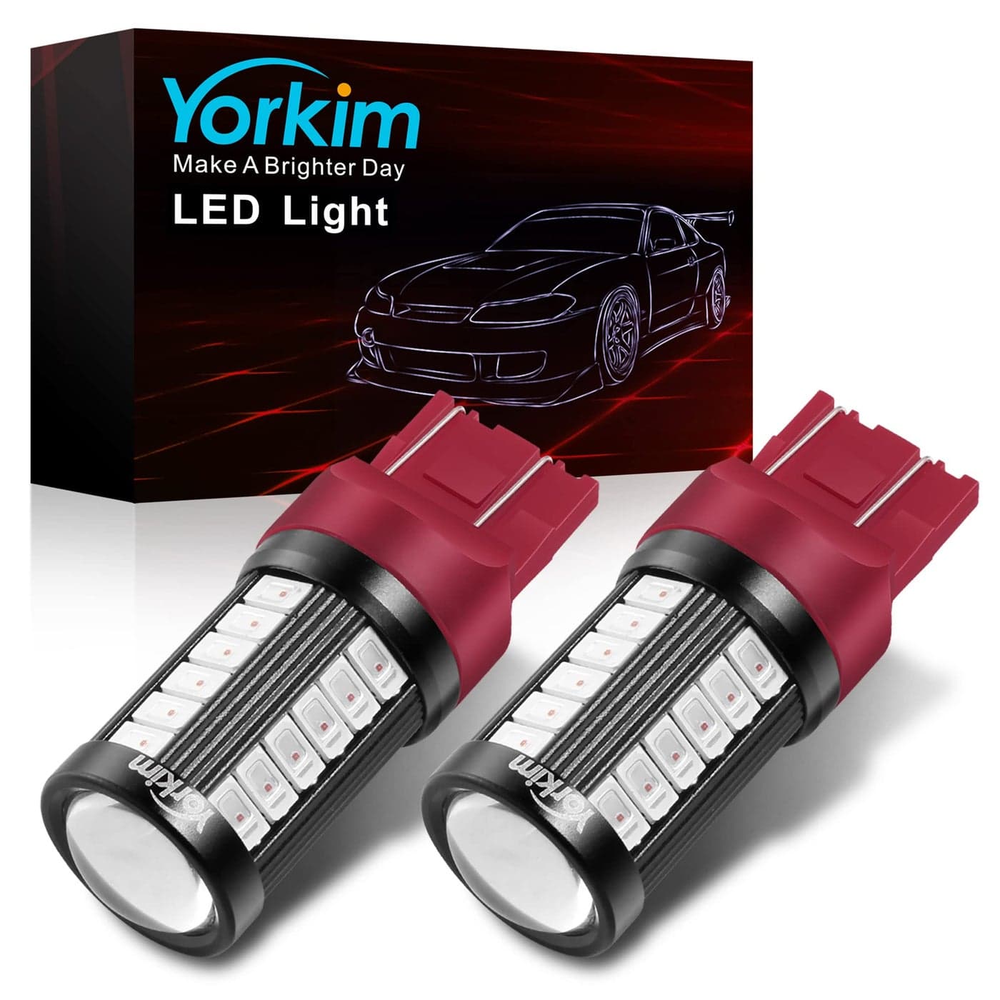 Yorkim 7440 Led Bulb Bright Red Lights T20 Led Bulbs 7443 Led 7441 Led W21W Led 7444 Bulbs for reversebackupbrake light 5730 33 SMD pack of 2