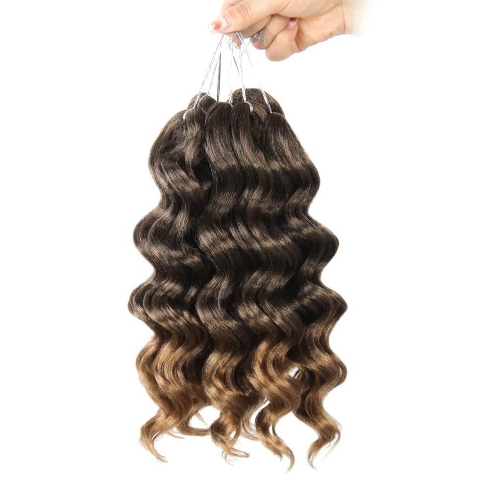 Niseyo NU Ocean Wave Crochet Hair 6 Inch 8 Packs Soft Deep Twist Crochet Braids Synthetic Wavy Braiding Hair Extensions T27 Ombre Honey Blonde