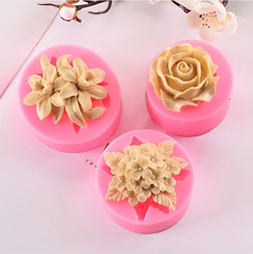 3 Pack Silicone Mold 3D Flower Shapes Rose Peony Round for Resin Candle Soap Making