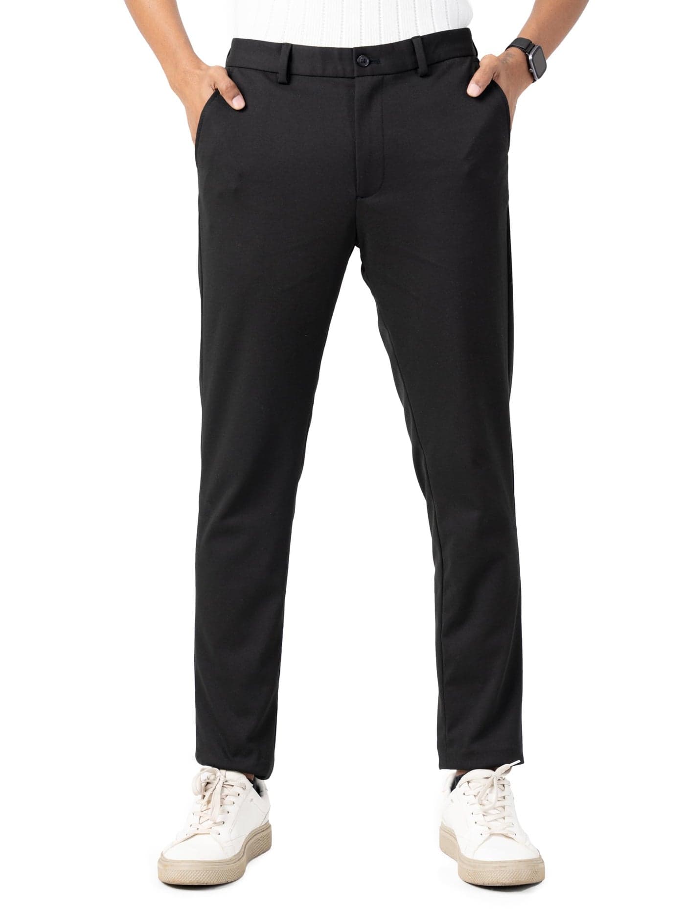 The Pant Project Luxury PV Stretchable Casual Black Pants for Men | Stylish Slim Fit Men's Wear Trousers for Office or Party | Mens Fashion Dress Trouser with Expandable Waist & 4 Way Stretch