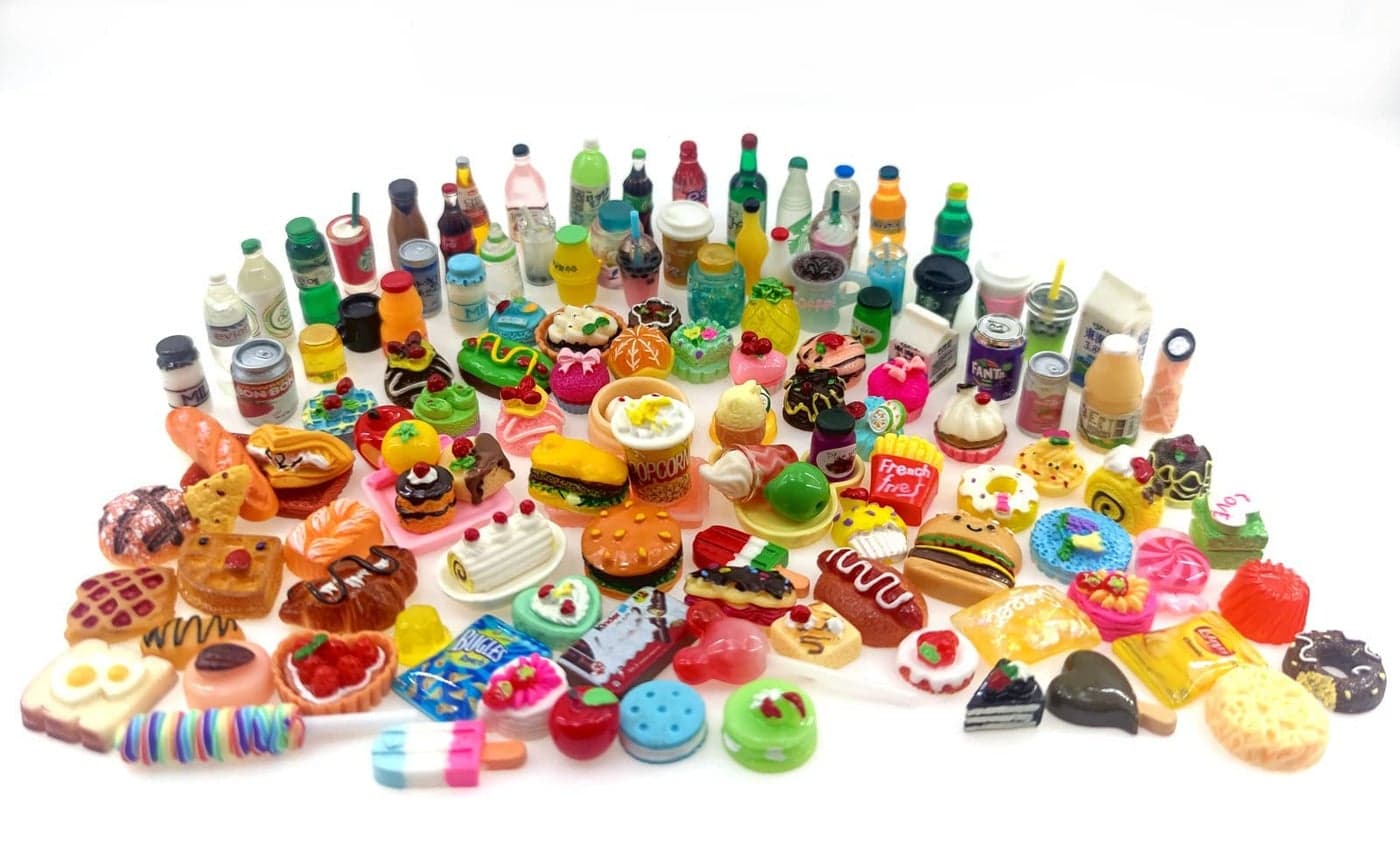 Nuanmu Miniature Food Drink Bottles Pretend Play Kitchen Game Party Toys (10 Bottles + 10 Foods(Random))