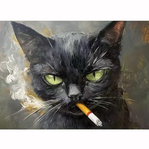 GEMFAMILY Paint by Numbers Cat DIY Painting On Canvas,by Number Smoking Cat in Stained by Numbers Kit for Adults Beginner,Acrylic Simple Oil Paint by Number Kits for Home Wall Decor 16 x 20 inch