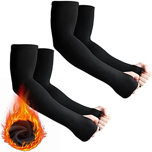Skylety 2 Pairs Arm Sleeves Warmer Cycling Thermal Warmer Sleeves Arm Winter Cover with Thumb Holes for Men Women(Large,Black)