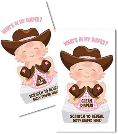 Girl Whats In My Diaper Baby Shower Scratch Off Game Cowgirl 24 Cards 1 Winner Baby Shower Games Baby Shower Door Prizes