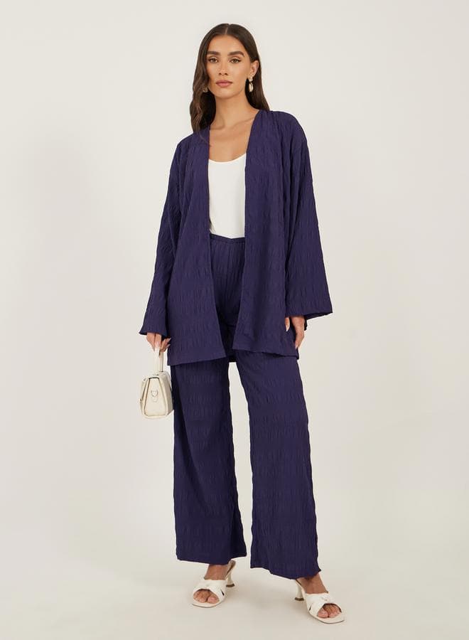 Styli Textured Wide Leg Pants with Elastic Waistband