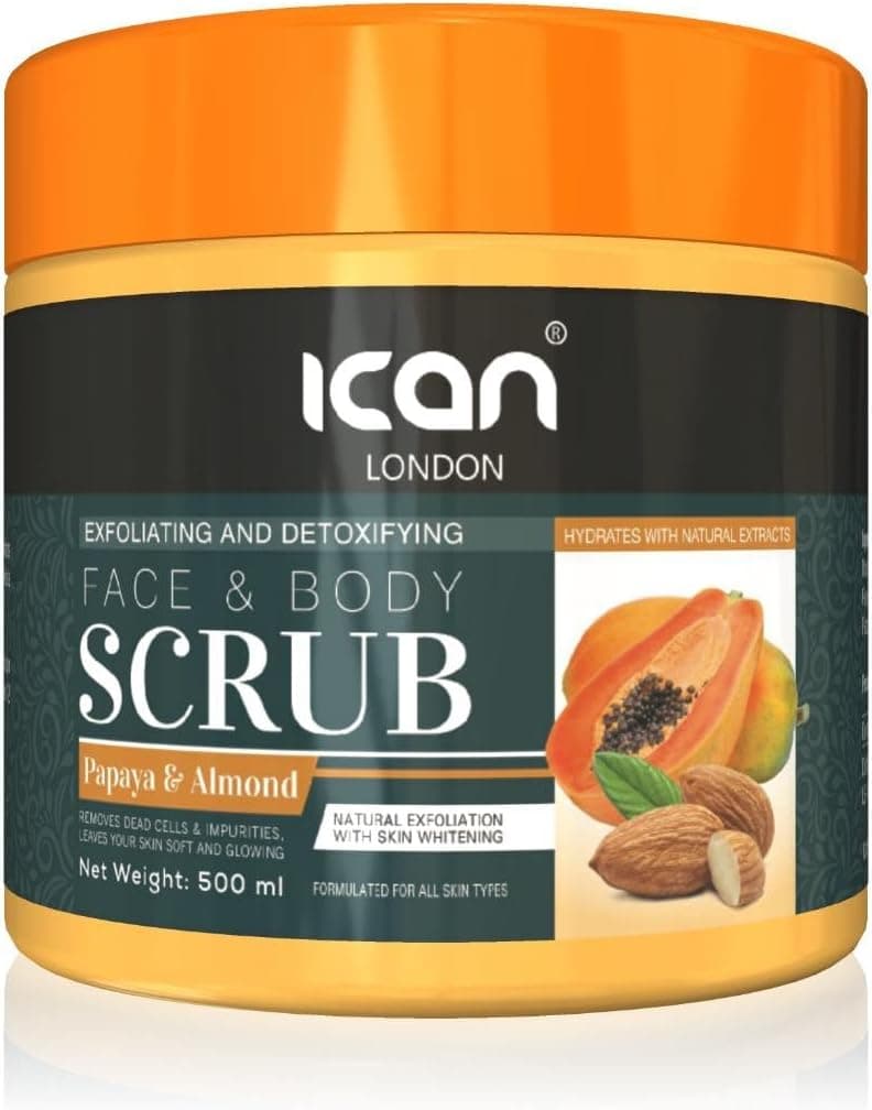 ICan London Papaya Almond Face Body Scrub Exfoliating Detoxifying 500ml