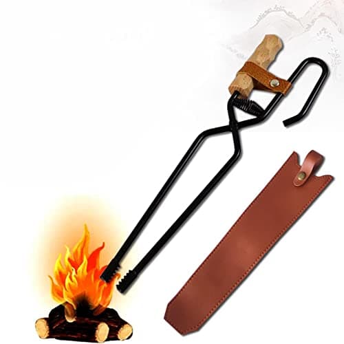 BNF® Fireplace Tongs Fire Place Picnic Heat Insulation Outdoor Fire Tongs Leather Case