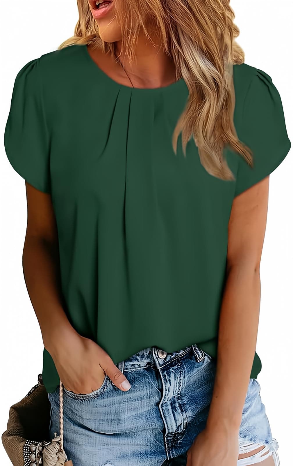 Dokotoo Womens Summer Tops Oversized Short Sleeve Blouses for Women 2025 Casual Scoop Neck Solid Color Loose Fit Casual Blouse T Shirts Plain Curved Keyhole Green XL