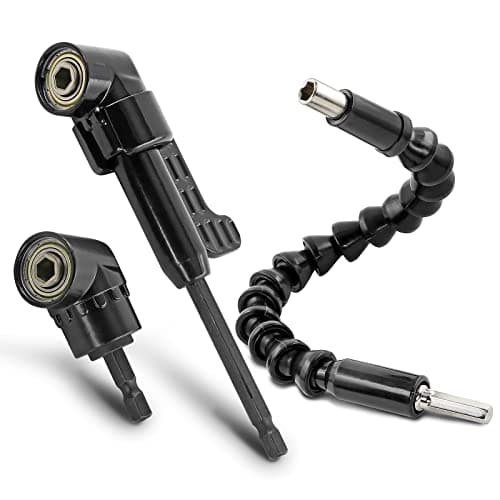 Jamiikury Black 105 Degree Right Angle Drill Bit Holder, 1/4" Hex Shank Driver and Flexible Angle Extension Bit Kit for Screwdriver & Drill