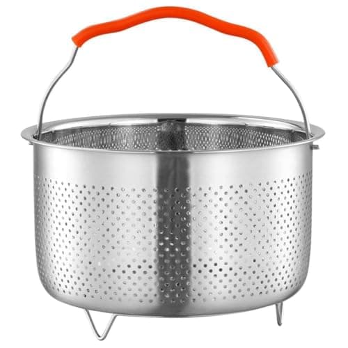 Valajogi Stainless Steel Steamer Basket with Handle Rice Cooker Steaming Basket for Rice, Food, Meat, Fish Cooker Warmer Kitchen Cookware Metal Steamer Insert Steaming Rack Accessories Cooker Warmer (20Cm)