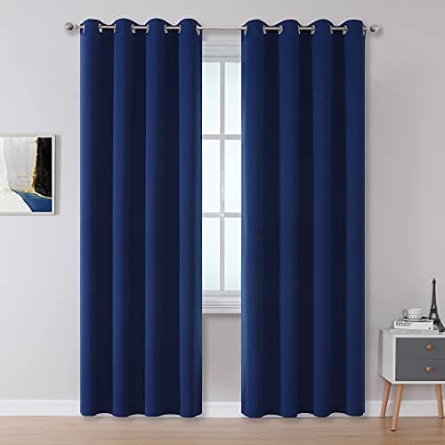 DUALIFE Navy Blue Blackout Curtains 96 Inch Length for Bedroom Thermal Insulated Blue Solid Window Drapes with Grommet Curtains Panels for Living Room Boys Kids Room 52x96 Inches Long 2 Panels Set