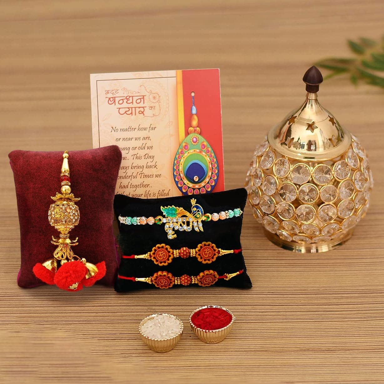 Collectible India Rakhi Gift for Brother Combo Set Rakhi for Brother Rakhi for Rakshabandhan Diya Gifts for Bhaiya Bhabhi Akhand Crystal Diya Oil LampKrishna Rakhi Rudraksh Rakhi Lumba Rakhi