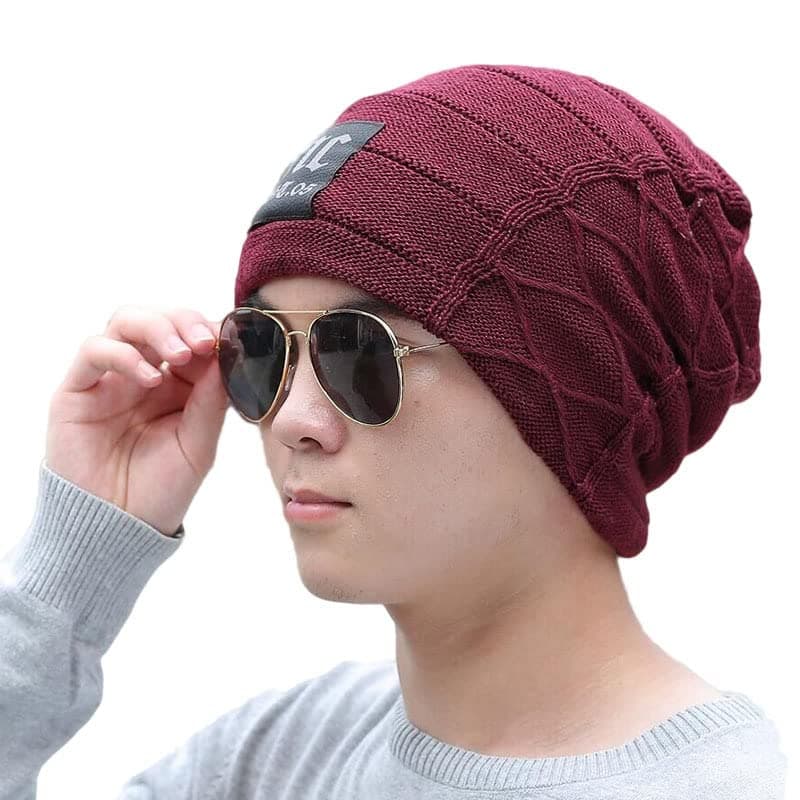 Alexvyan Unisex Wool, Acrylic Cap (QY_Blue_Red_Free Size)