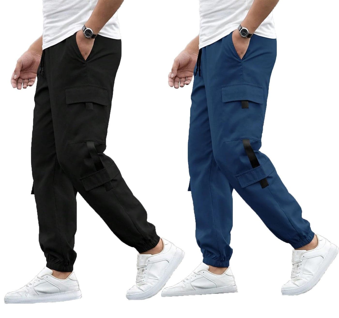 Lymio Track Pant for Men || Regular Fit || Track Pants || Full Elastic Jogger Track Pant || Available in Combo Pack of 2 (TP-07-08-Black-Blue-L)