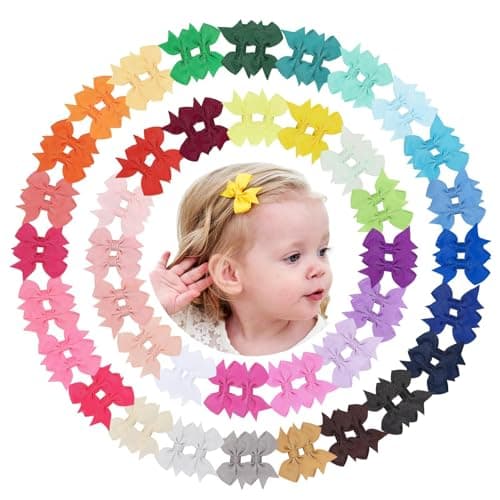 doboi 80PCS 2 Baby Girls Fully Lined Grosgrain Boutique Solid Color Ribbon Mini Hair Bows Clips for Teens Infants Kids Toddlers Newborn Children Set of 40 Pairs