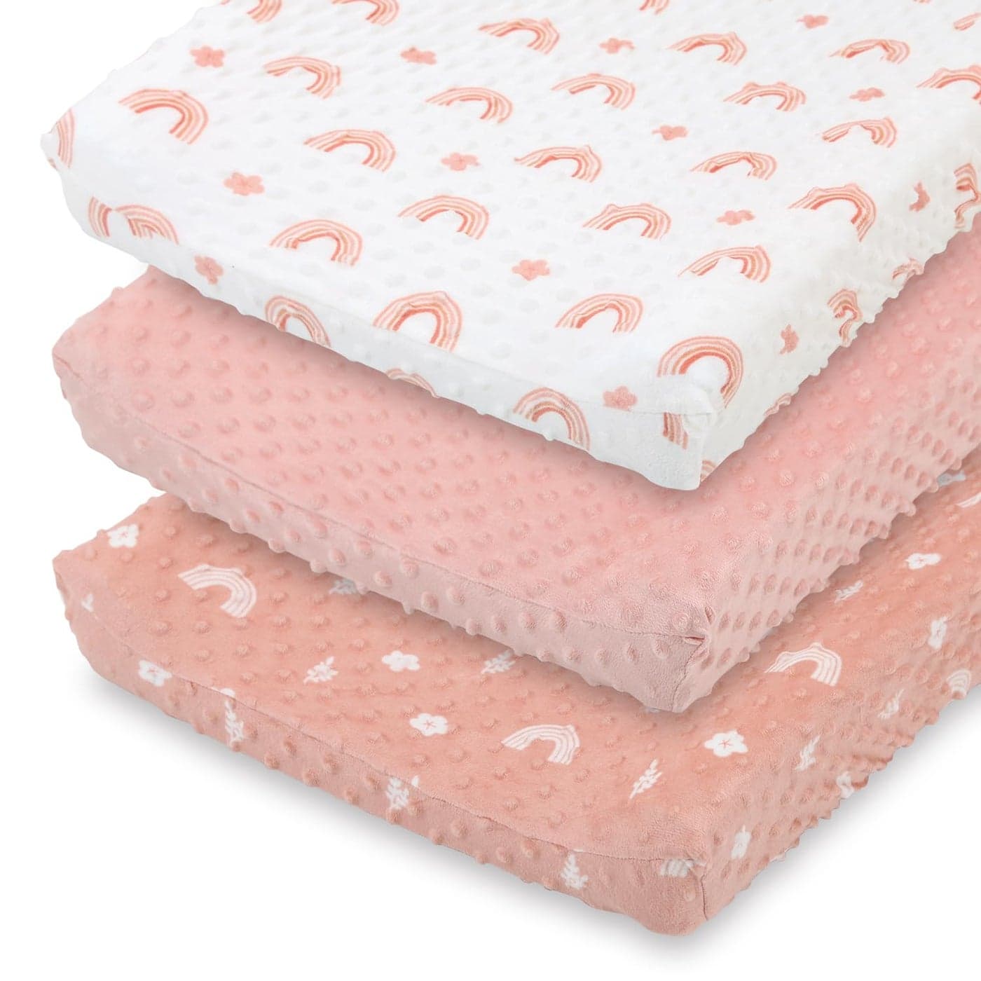 The Peanutshell Baby Changing Pad Covers Girl Pink Minky Changing Table Sheets for Girls Boho Rainbow Floral Nursery Decor