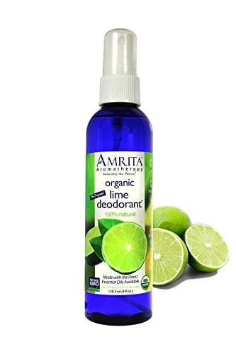 Amrita Aromatherapy Organic Lime Deodorant Spray ParabenFree Body Odor Eliminator Essential Oil Blend 4 oz