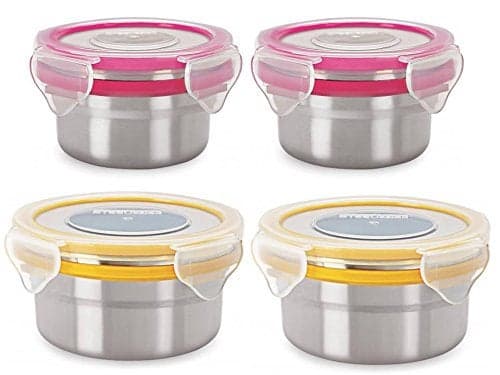 STEELLOCK Stainless Steel Airtight Container| Leak Proof Tiffin Lunch & Storage Boxes | SL-1101, SL-1201-set of 4, 150ml x 2, 280ml x 2 each, Pink & Yellow