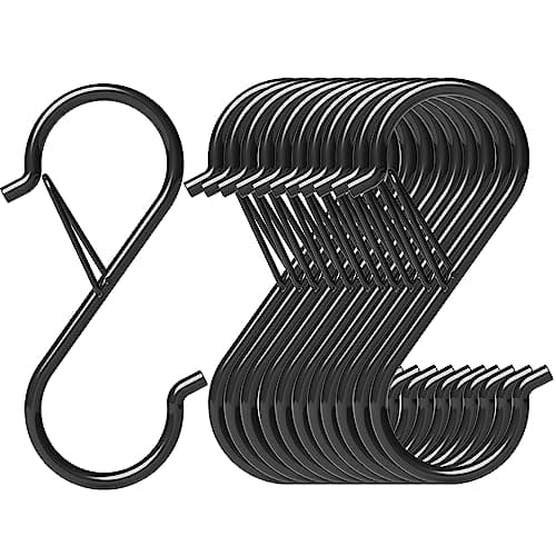 HEDGBOBO 12 Pack Heavy Duty Metal 3.5" S Hooks with Safety Buckle for Hanging Kitchen Utensils/Plants/Pots & Pans/Clothes, Hats