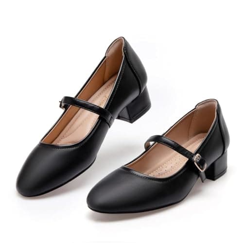 hingswink Mary Jane Shoes, WP-OP4J-ITIS, Women's Pumps - Pu Black, 2 Inch Block Heel, Size 7.5, Wedding Guests, Walking Enthusiasts