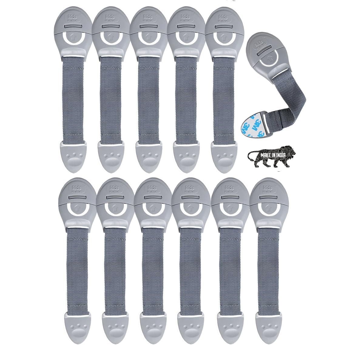 Kids Station Furniture Safety Locks for Baby Safety - Strong and Adhesive Child/Toddler/Infants Safety Locks for Drawers, Cabinets, Fridge and Cupboard - Baby Proofing Product - Pack of 12 (Grey)