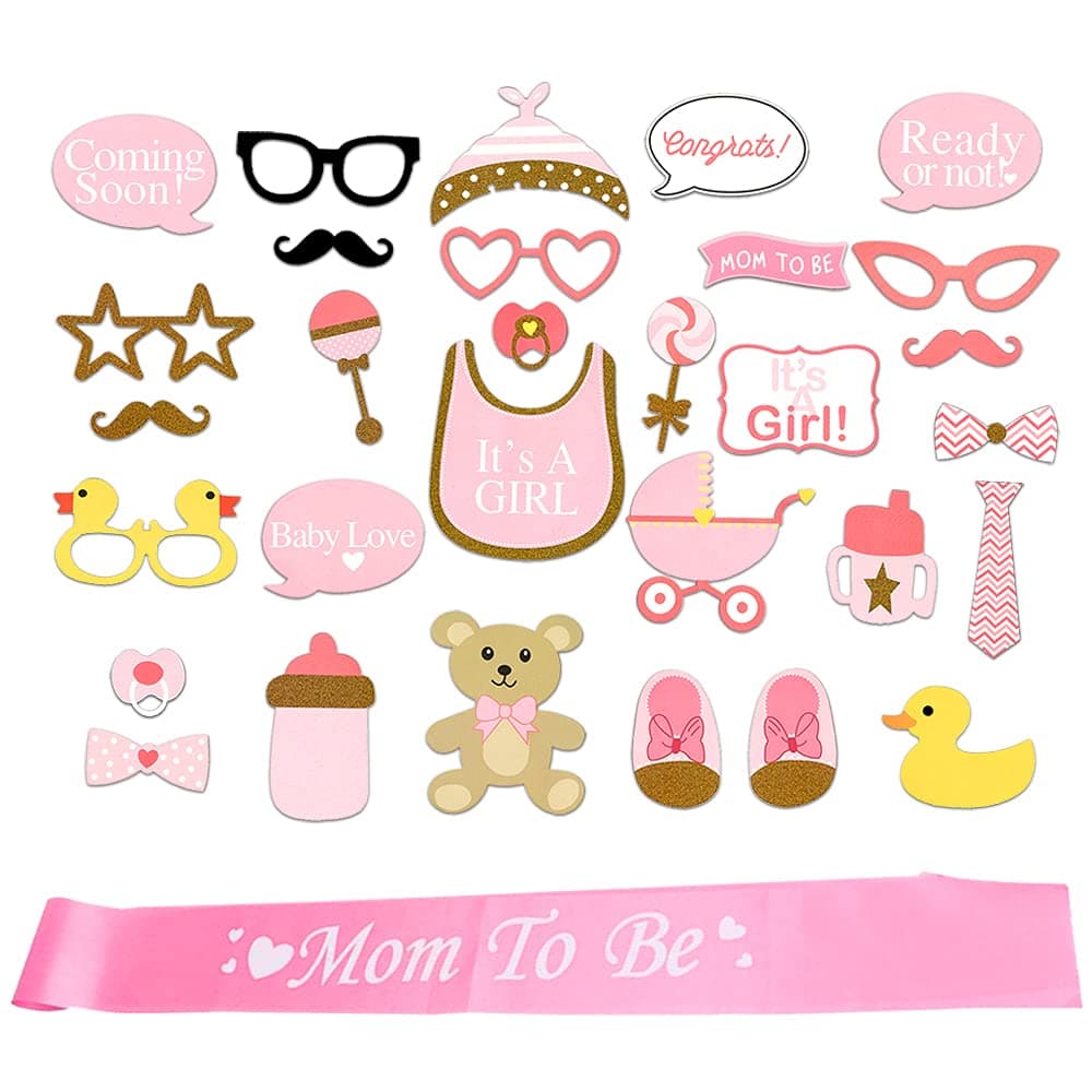Baby Shower Birthday Party Photo Booth Props Girl Pink Lovely Party Favor Supplies 29 Pack