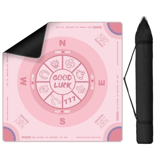 QUEENLINK Mahjong Mat for Table with Carrying Bag 324 x 324 NonSlip Neoprene Mahjong Mat with Rules NoiseReducing Gaming Mat for Mahjong Poker Cards Board and Tile Games Pink