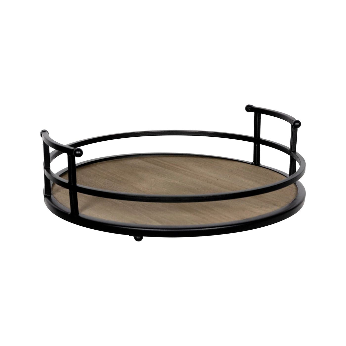 Stratton Home Decor Metal and Wood Round Tray Wooden Coffee Table Tray Decor for Empty Table Surfaces Decorative Round Serving Tray with Handles