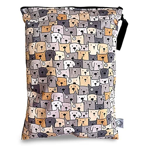FLOCK THREE Washable and Reusable Wet Bag Diaper Bag Water Resistant Swimming Bag Travel Toiletries Pouch Yoga Gym Bag Cute Pugs 126 x 165