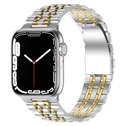 Anlinser Metal Bands Compatible with Apple Watch Band 49mm 46mm 45mm 44mm 42mm for Women Men, Stainless Steel Replacement Strap for iWatch Ultra 3/2/1 Series 11 10 9 8 7-1 SE (Silver Gold)