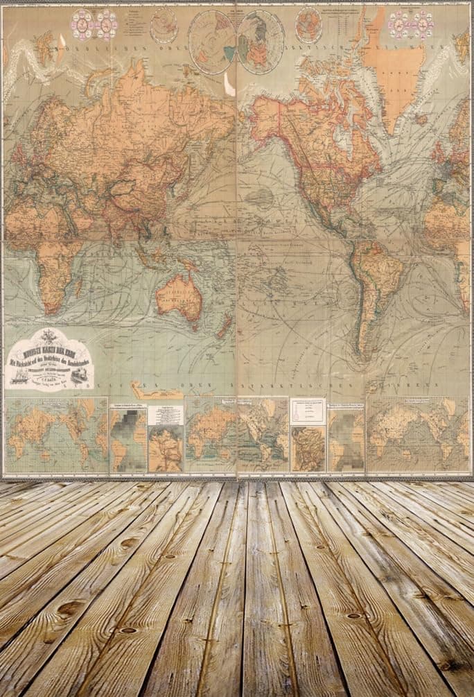 AOFOTO 5x7ft Vintage World Map Photography Nostalgic Backgrounds Artistic Backdrops Retro Wooden Floors Adult Boy Man Younger Kid Baby Toddler Girl Portrait Photo Shoot Studio Props Video