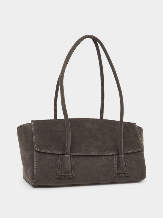 Styli Grey Flap Over Elongated Shoulder Bag