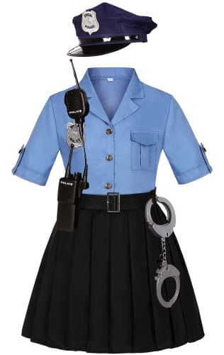 KAKALVER Police Officer Costume for Kids Cop Dress Up for Halloween Party Girls Policeman Gift Role Play