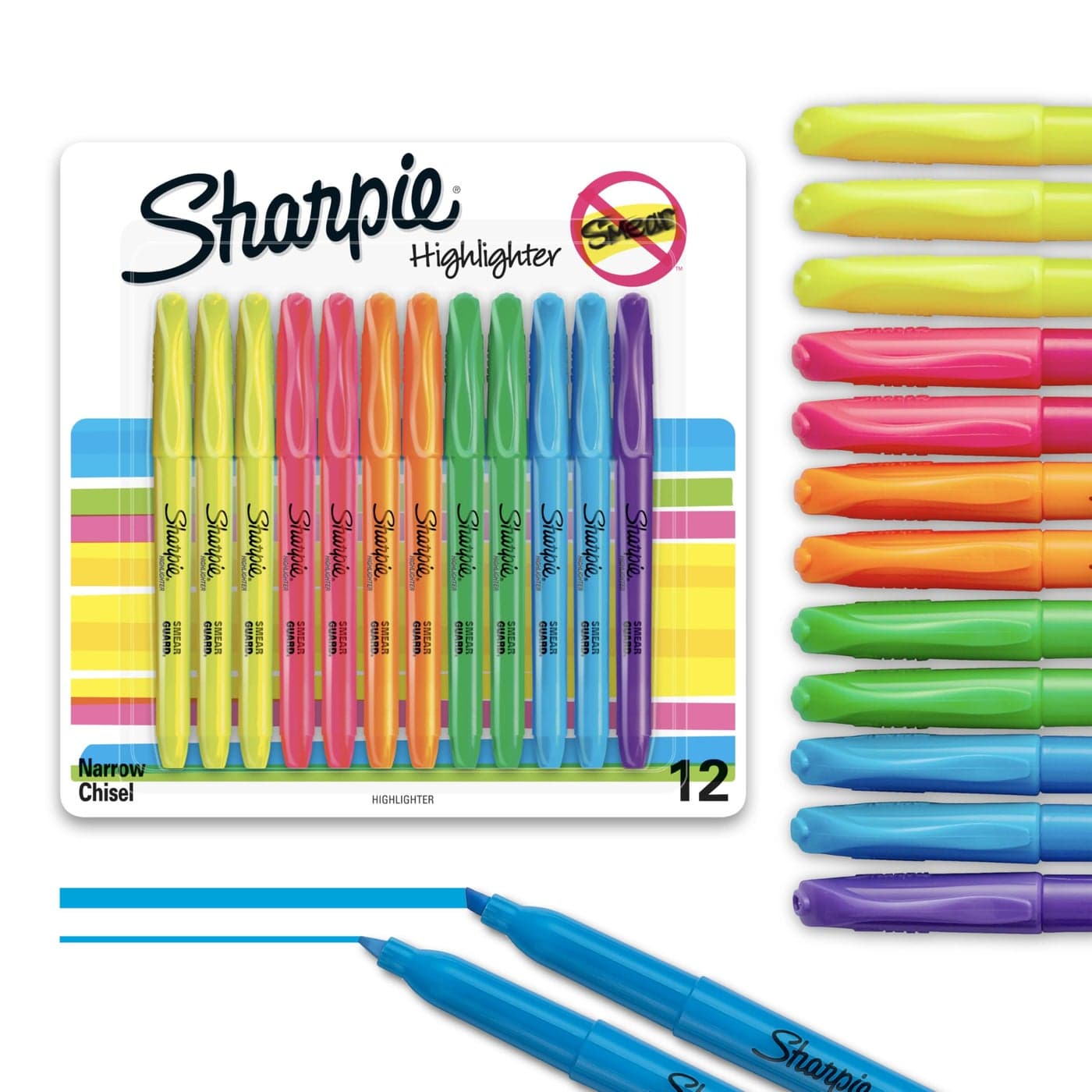 Sharpie Pocket Style Highlighters, Chisel Tip Highlighter Marker Set, Assorted Fluorescent Highlighters, Perfect For Office Supplies, School Supplies, 12 Count